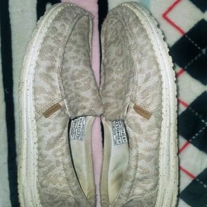Women's Cream And Tan Hey Dude Slip On's